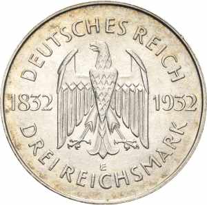  3 Reichsmark 1932 E Goethe  Jaeger 350 ... 