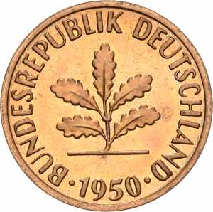 Kursmünzen 2 Pfennig 1950 J und 2 Pfennig ... 