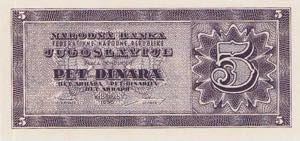 Ausland Jugoslawien 5 Dinara 1950.  WPM 67 R ... 