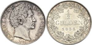 Bayern Ludwig I. 1825-1848 1/2 Gulden 1838, ... 