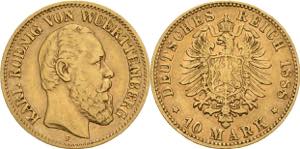 Württemberg Karl 1864-1891 10 Mark 1888 F  ... 