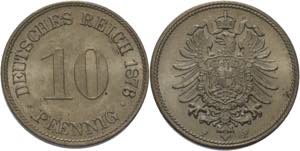Kleinmünzen  10 Pfennig 1876 F  Jaeger 4 ... 