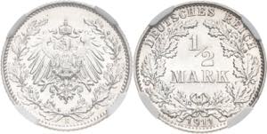 Kleinmünzen  1/2 Mark 1911 E Im NGC-Slab ... 