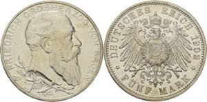 Baden Friedrich I. 1856-1907 5 Mark 1902 (G) ... 