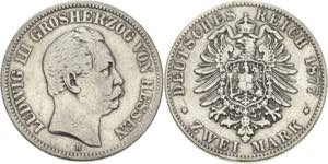 Hessen Ludwig III. 1848-1877 2 Mark 1877 H  ... 