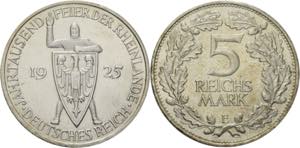 5 Reichsmark 1925 E Rheinlande  Jaeger 322 ... 