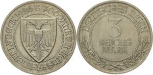 3 Reichsmark 1926 A Lübeck  Jaeger 323 Fast ... 