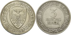 3 Reichsmark 1926 A Lübeck  Jaeger 323 Sehr ... 
