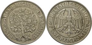 5 Reichsmark 1928 D Eichbaum  Jaeger 331 ... 