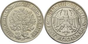 5 Reichsmark 1928 D Eichbaum  Jaeger 331 Kl. ... 