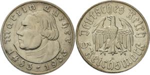 5 Reichsmark 1933 A Luther  Jaeger 353 Kl. ... 