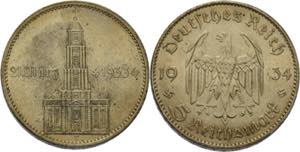 5 Reichsmark 1934 F Garnisonkirche mit Datum ... 