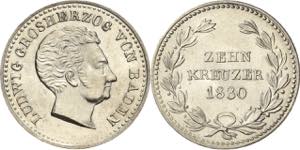 Baden-Durlach  Ludwig 1818-1830 10 Kreuzer ... 