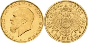 Bayern  Ludwig III. 1913-1918 20 Mark 1914 D ... 