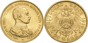 Preußen  Wilhelm II. 1888-1918 20 Mark 1914 ... 