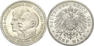 Anhalt  Friedrich II. 1904-1918 5 Mark 1914 ... 
