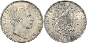 Bayern  Ludwig II. 1864-1886 2 Mark 1876 D  ... 