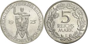 5 Reichsmark 1925 E Rheinlande  Jaeger 322 ... 