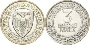 3 Reichsmark 1926 A Lübeck  Jaeger 323 ... 