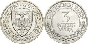 3 Reichsmark 1926 A Lübeck  Jaeger 323 Kl. ... 