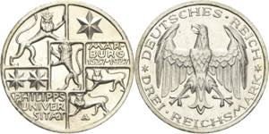 3 Reichsmark 1927 A Marburg  Jaeger 330 Kl. ... 