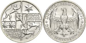 3 Reichsmark 1927 A Marburg  Jaeger 330 ... 