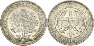 5 Reichsmark 1927 G Eichbaum  Jaeger 331 ... 