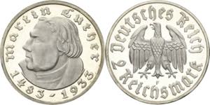 2 Reichsmark 1933 F Luther  Jaeger 352 ... 