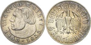 5 Reichsmark 1933 A Luther  Jaeger 353 ... 