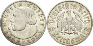 5 Reichsmark 1933 D Luther  Jaeger 353 ... 