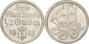 1/2  Gulden 1923. Kogge  Jaeger D 6 ... 