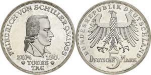 Gedenkmünzen  5 DM 1955 F Schiller  Jaeger ... 