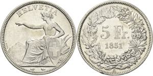 Schweiz-Eidgenossenschaft  5 Franken 1851, ... 