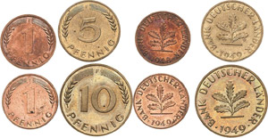 Kursmünzen  1 Pfennig 1948 F 1 Pfennig 1949 ... 