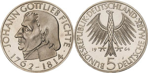 Gedenkmünzen  5 DM 1964 J Fichte  Jaeger ... 