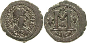  Justinianus I. 527-565 40 Nummi, 527/532, ... 