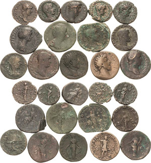 Römische Münzen Lot-14 Stück Bronzen ... 