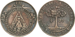 Honduras Republik seit 1839 4 Pesos 1862, ... 