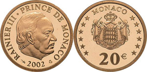 Monaco Rainier 1949-2005 20 Euro 2002. ... 