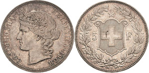 Schweiz-Eidgenossenschaft  5 Franken 1908, ... 