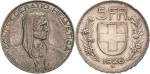 Schweiz-Eidgenossenschaft  5 Franken 1926, ... 