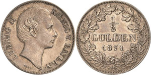 Bayern Ludwig II. 1864-1886 1/2 Gulden 1871, ... 