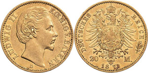 Bayern Ludwig II. 1864-1886 20 Mark 1873 D  ... 