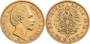 Bayern Ludwig II. 1864-1886 20 Mark 1874 D  ... 