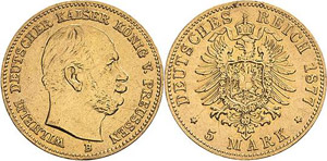 Preußen Wilhelm I. 1861-1888 5 Mark 1877 B  ... 