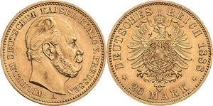 Preußen Wilhelm I. 1861-1888 20 Mark 1888 A ... 