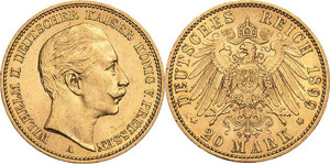 Preußen Wilhelm II. 1888-1918 20 Mark 1899 ... 
