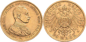 Preußen Wilhelm II. 1888-1918 20 Mark 1913 ... 