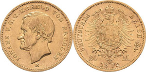 Sachsen Johann 1854-1873 20 Mark 1872 E  ... 