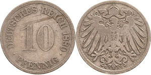 Kleinmünzen  10 Pfennig 1880 (geprägt ... 
